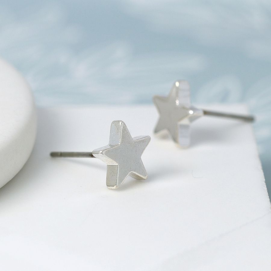 Silver Plated Star Stud Earrings