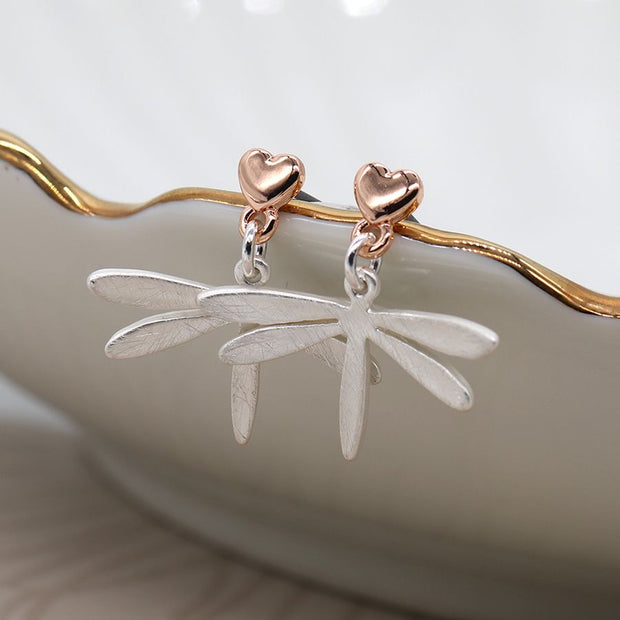 Silver Plated Dragonfly Drop Earrings