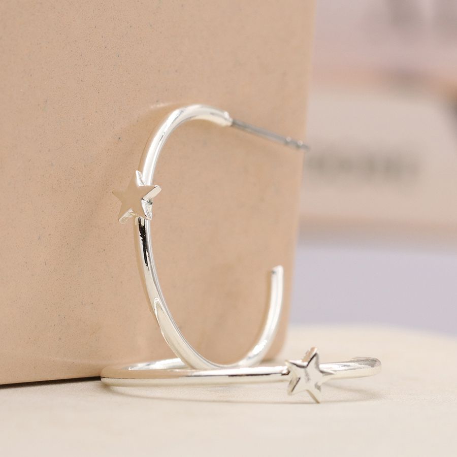 Silver Plated Hoops With Star Earrings