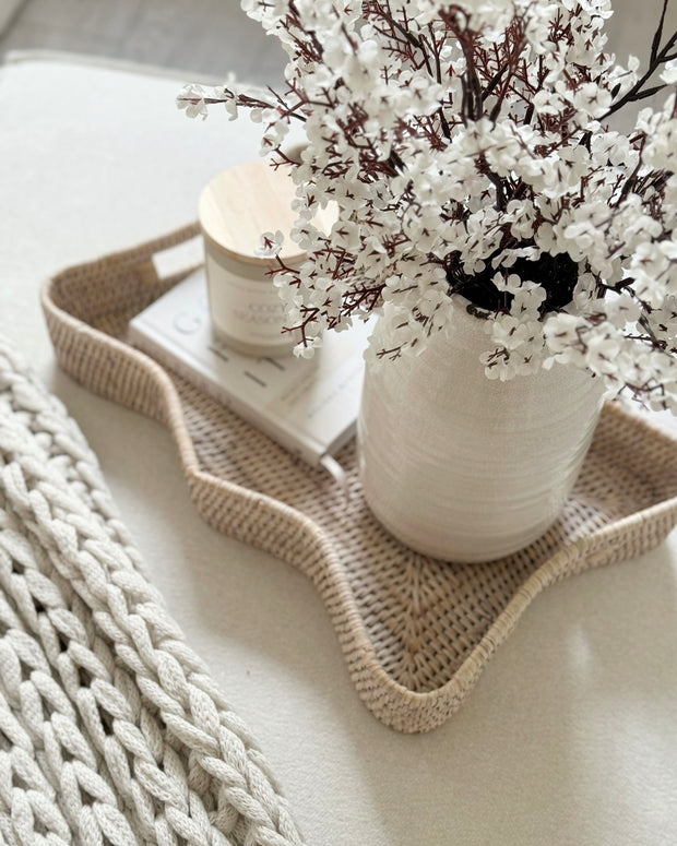 Artisan Weave - Rectangle Scalloped Rattan Tray With Handles