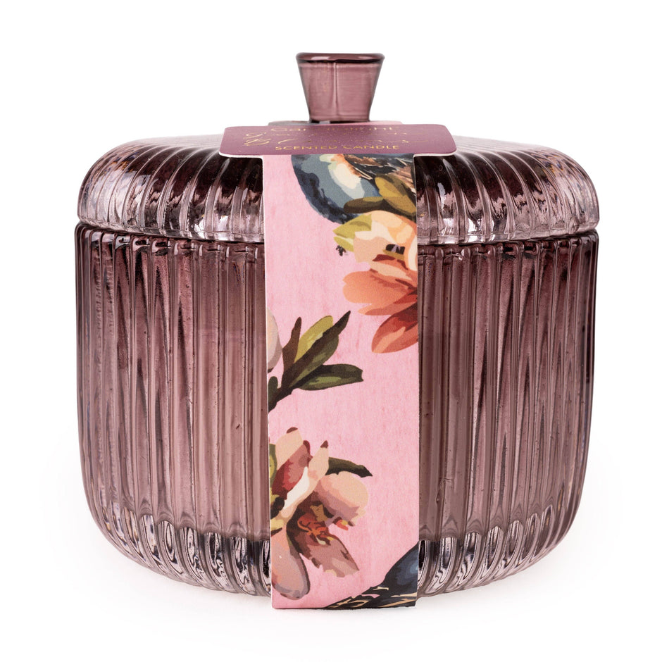 Ridged Glass Jar with Lid - Candle Garden Plum