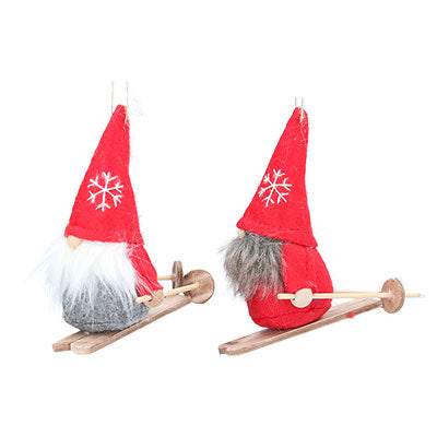 Fabric Nordic Santa on Skis Hanging Decoration