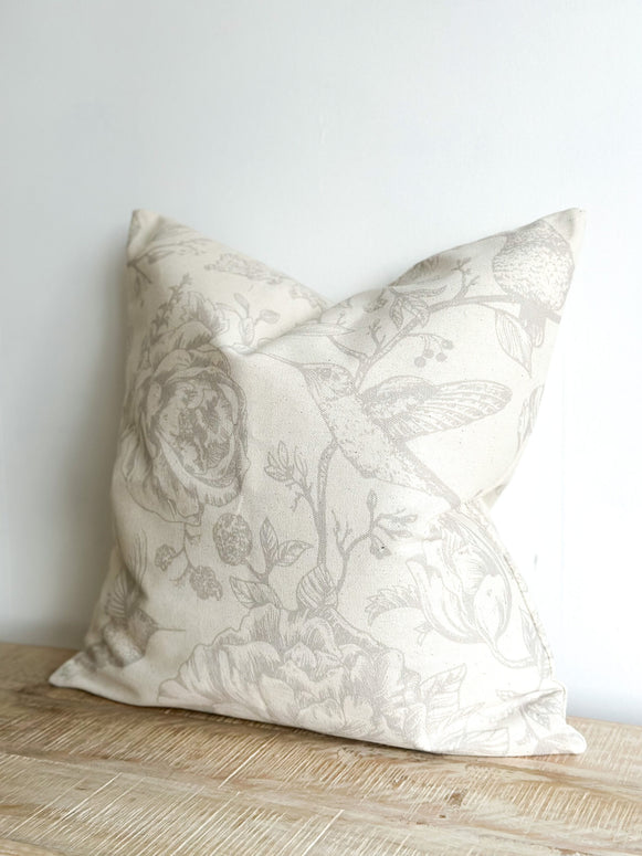 Aria Grey Bird Print Cotton Cushion Cover - 45cm x 45cm