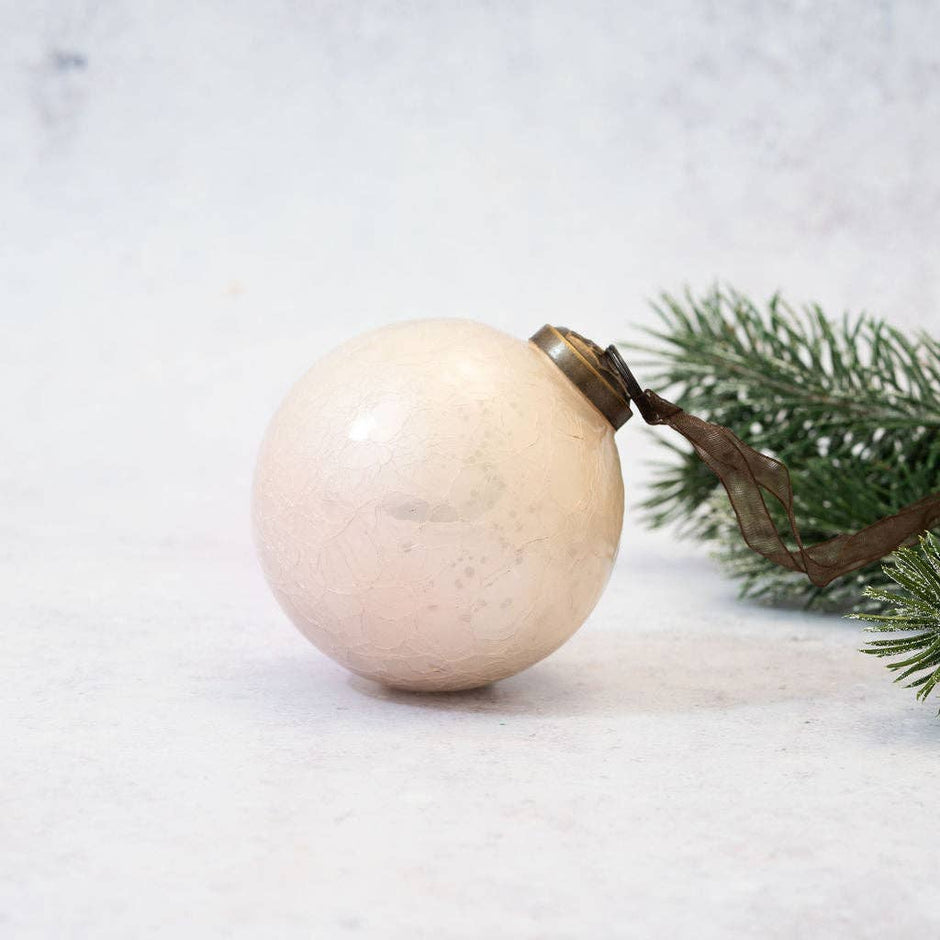 Alba Pink Crackle Glass Christmas Bauble - Small Round