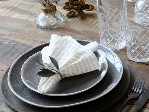 Napkins With Stripes - Linen Beige And White