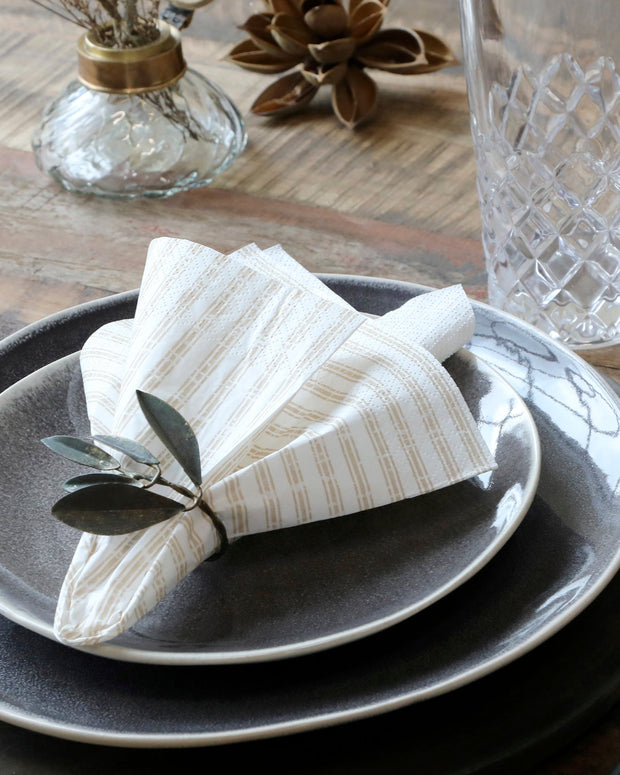 Napkins With Stripes - Linen Beige And White