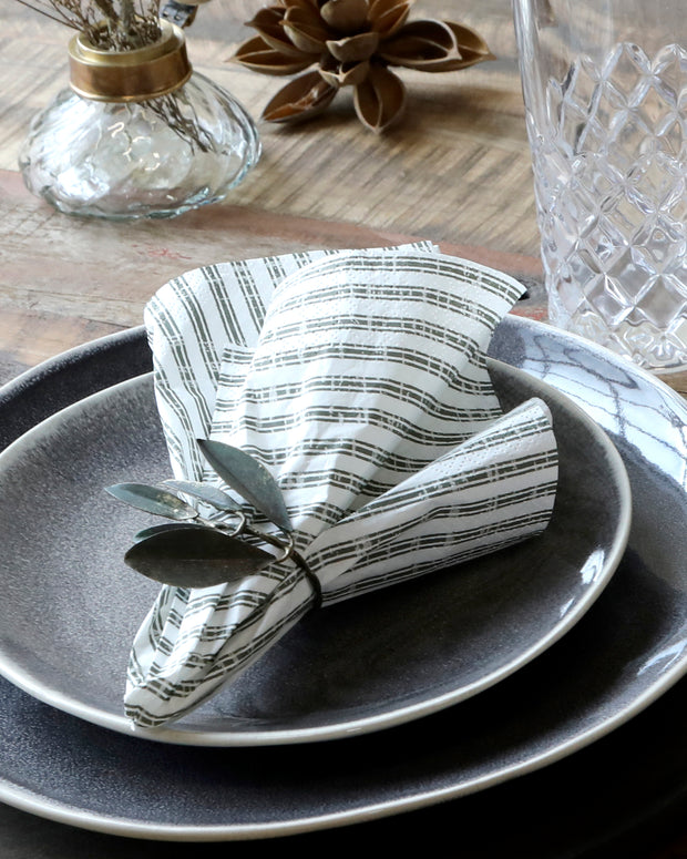 Napkins With Stripes - Olive Green