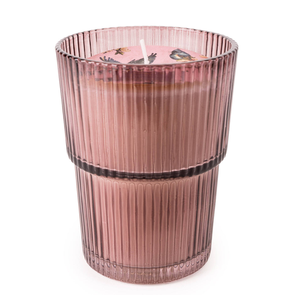 Large Ridged Glass Candle - Garden Blooms Plum