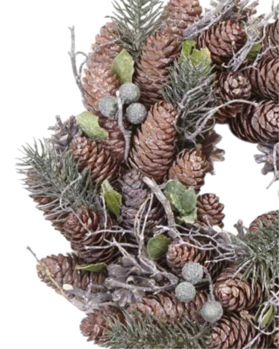 Faux Foliage - Small Frosted Snowy Pine Wreath