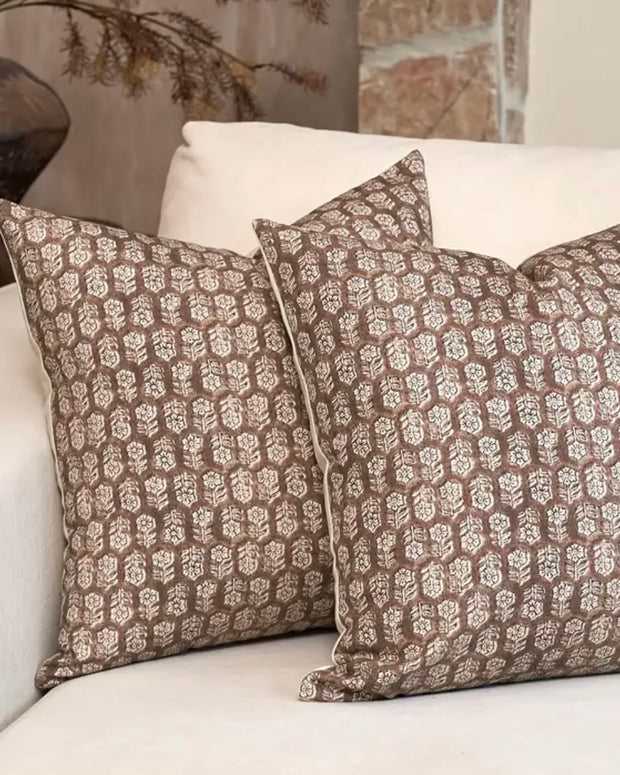 Brown Damask Printed Cushion Cover