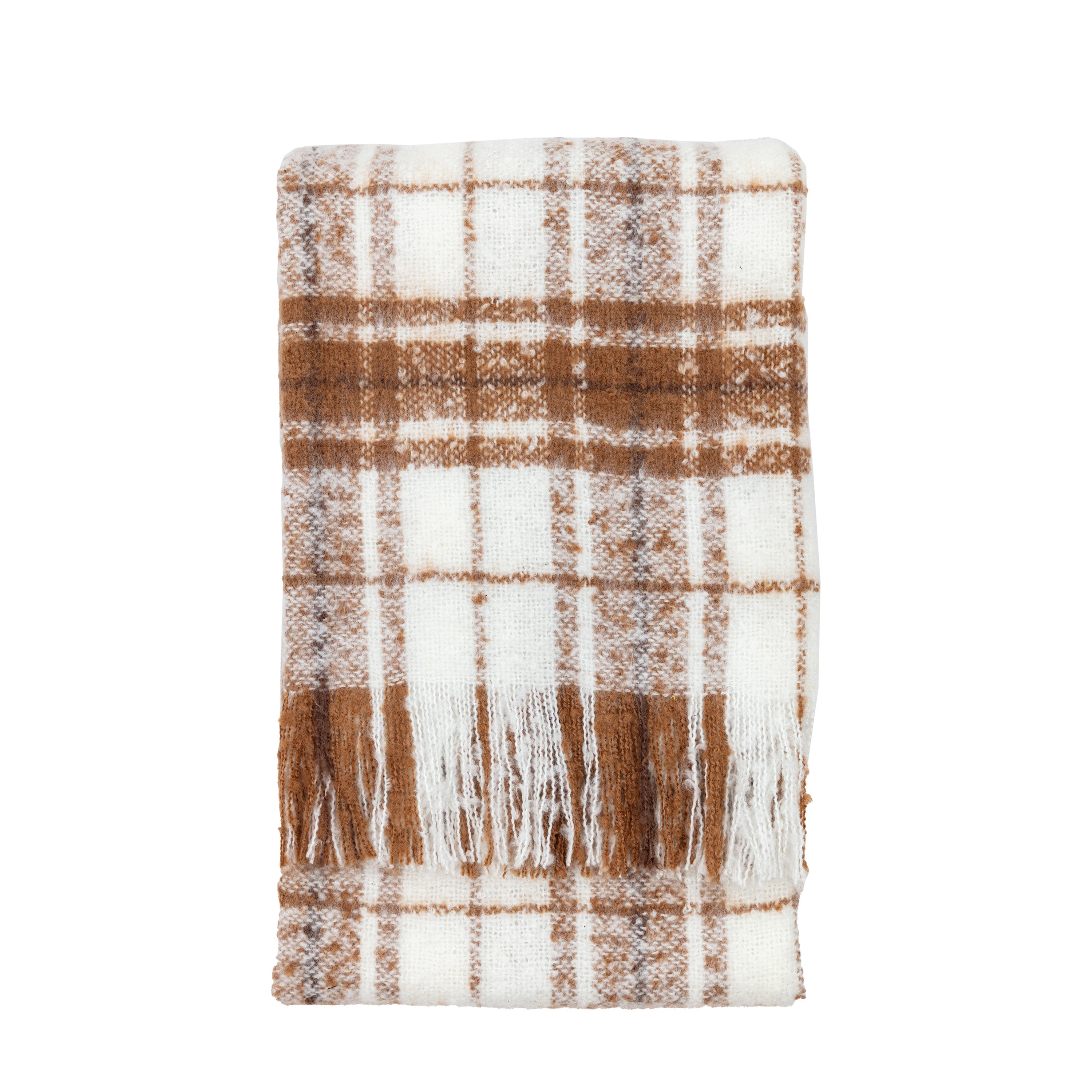 Neutral Check Faux Mohair Throw Tan