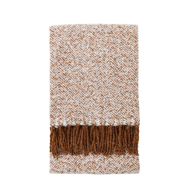 Neutral Herringbone Faux Mohair Throw Tan