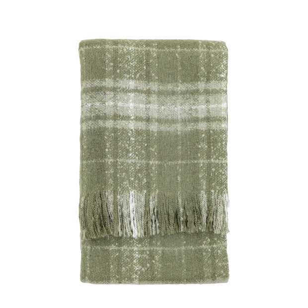 Olive Green Check Faux Mohair Throw Olive