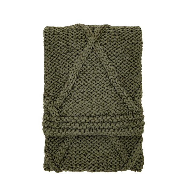 Olive Green Cable Knit Diamond Throw Olive