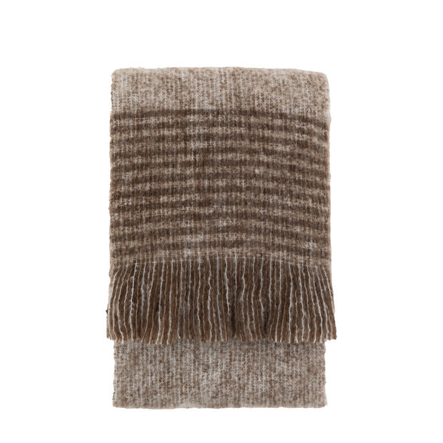 Brown Mohair Fringe Throw Brown & Natural