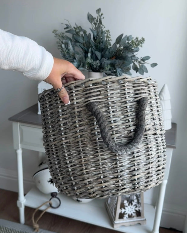 Medium Round Rattan Storage Basket with Rope Handles