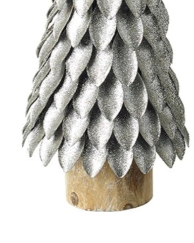 Silver Metal Leaf Tree On Wooden Base