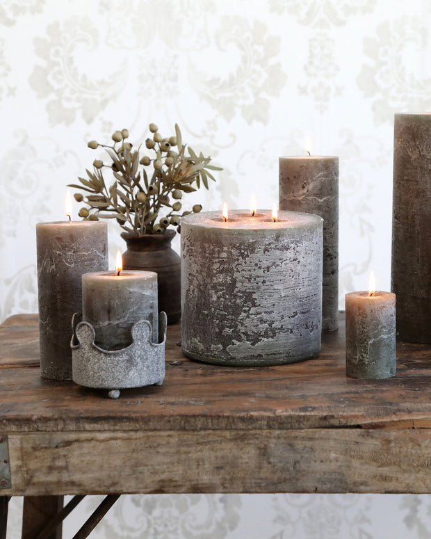 Rustic Pillar Candle - Olive Green