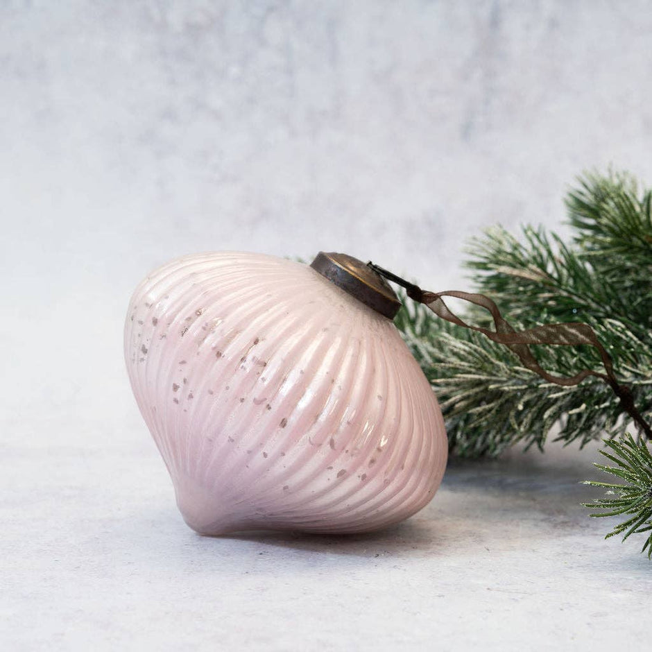 Alba Pink Ribbed Glass Christmas Bauble - Large Onion