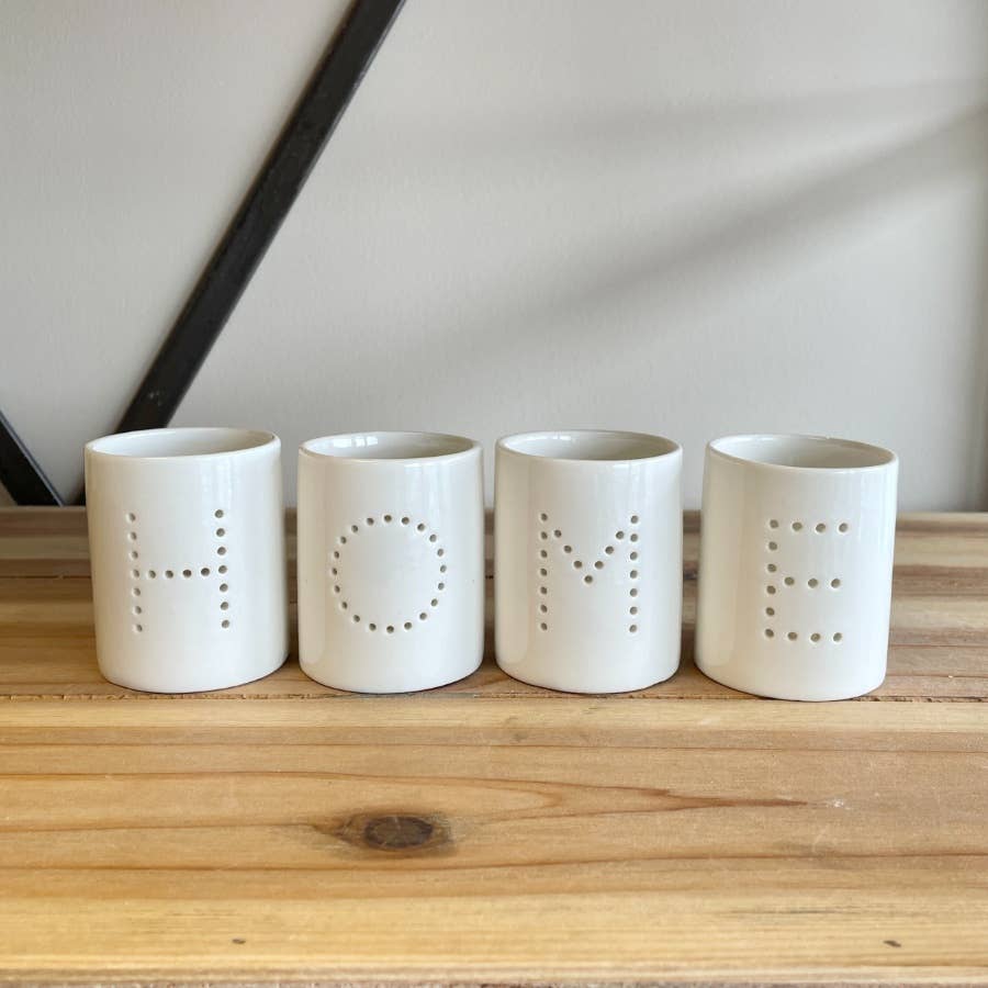 White Home Tealight Holders - Set of Four