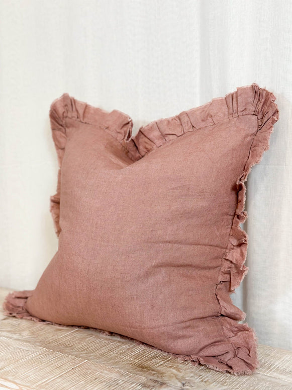 Hallie Dusty Pink Ruffle Linen Cushion Cover - 45cm x 45cm