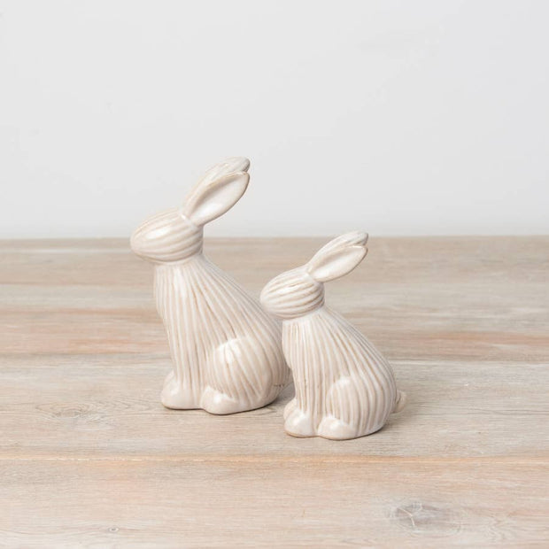 Natural Glazed Ribbed Sitting Bunny