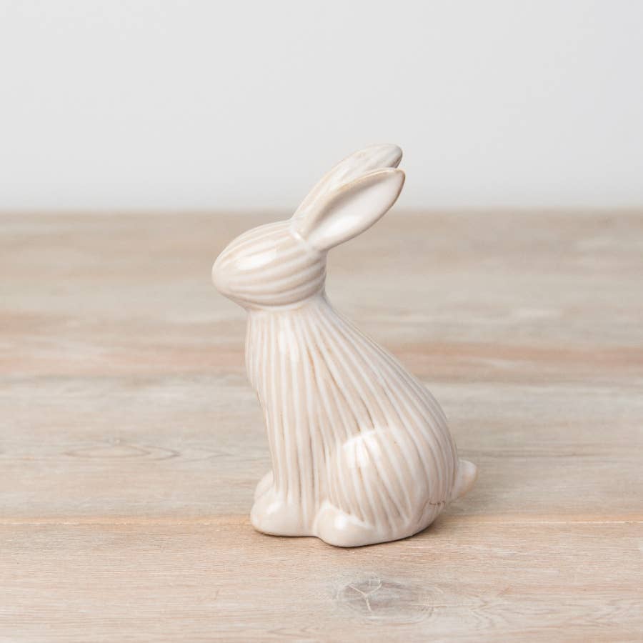 Natural Glazed Ribbed Sitting Bunny