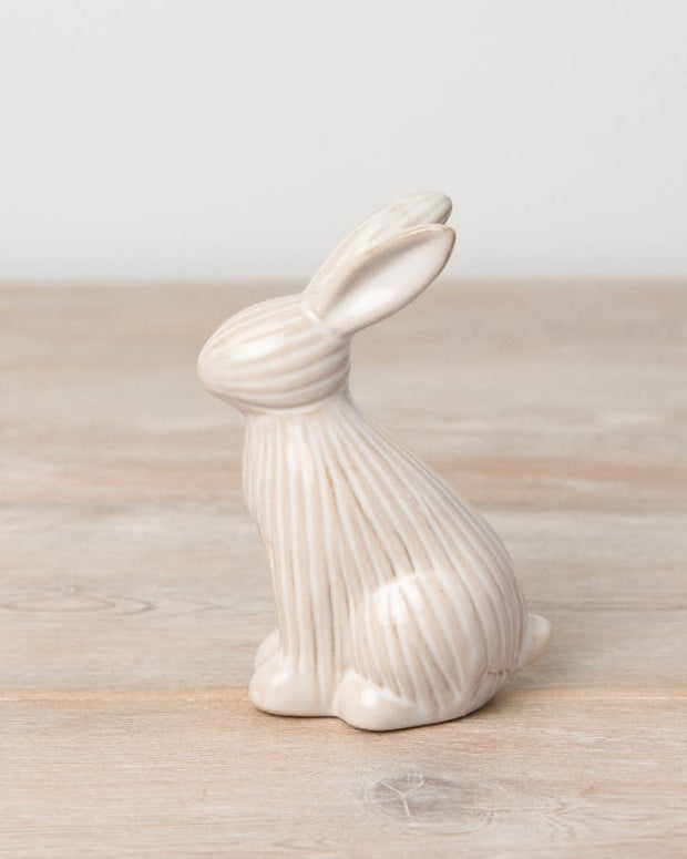 Natural Glazed Ribbed Sitting Bunny