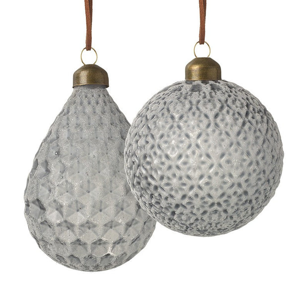 Grey Etched Drop Or Round Bauble Hanging