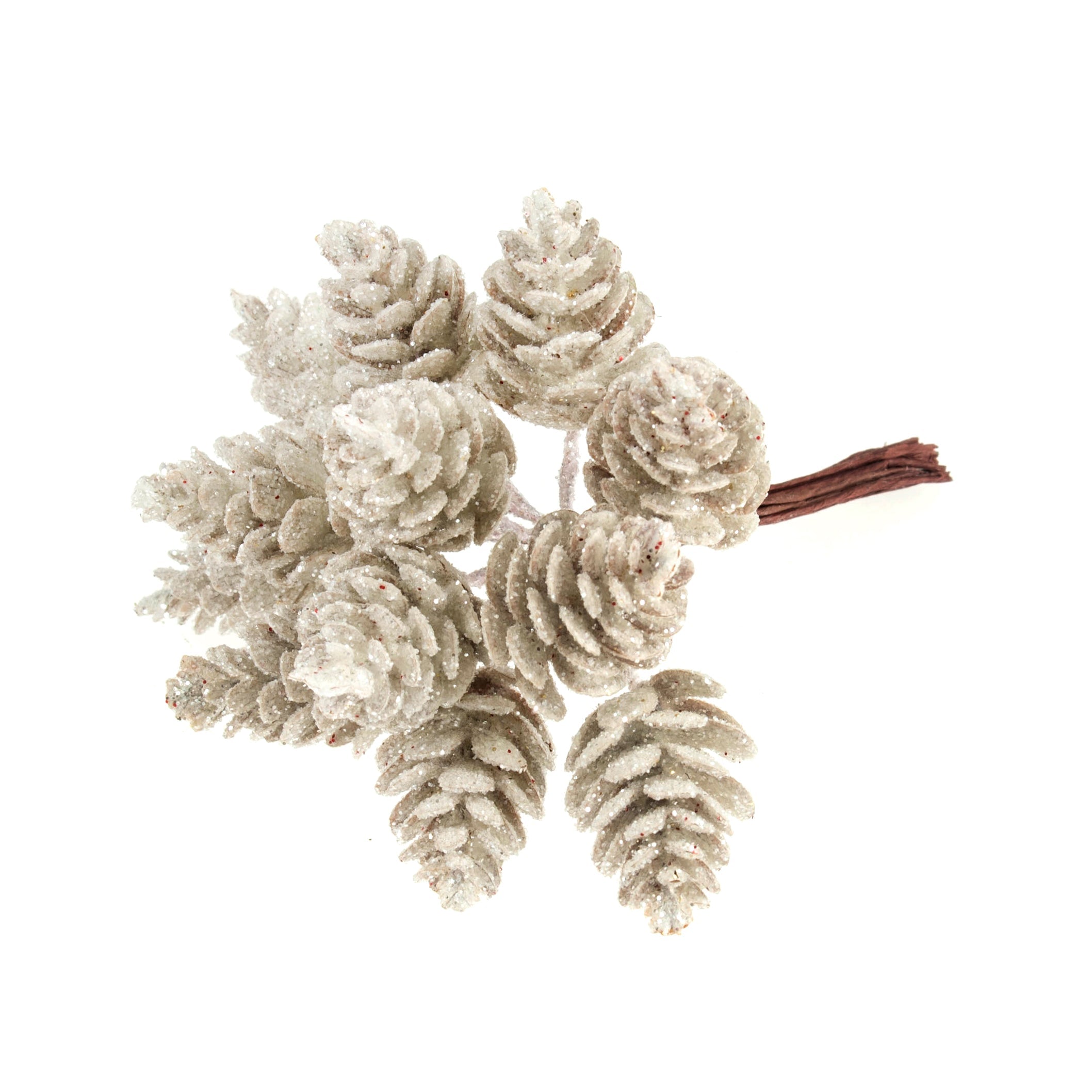 Faux Foliage - White Glitter Pine Cone Pick