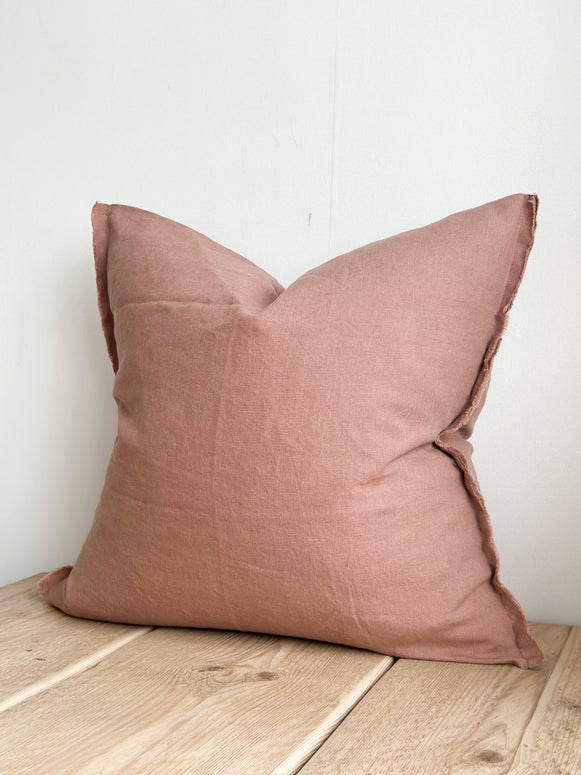 Esme Dusty Pink Freyed Linen Cushion Cover - 45cm x 45cm