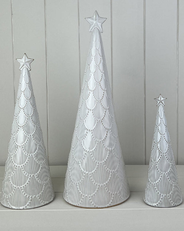 Glazed Ceramic Scalloped Patterned Christmas Tree with Star Topper