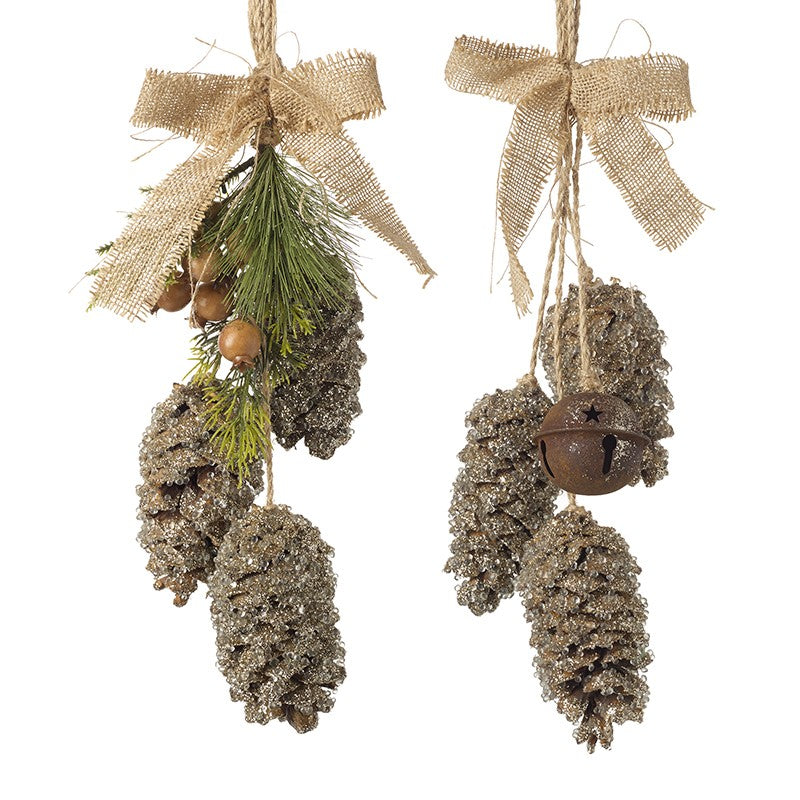 Rustic Hanging Pinecone And Bow Decorations