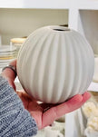 Neutral Beige Ribbed Small Round Vase