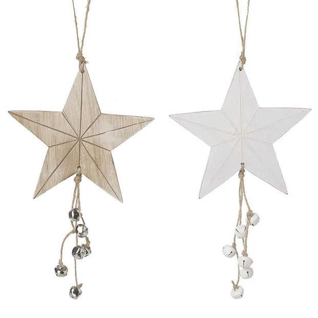 White & Wood Hanging Stars & Bells Mix