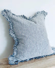 Hallie Navy Blue And White Pinstripe Luxury Cotton Blend Cushion Cover - 45cm x 45cm