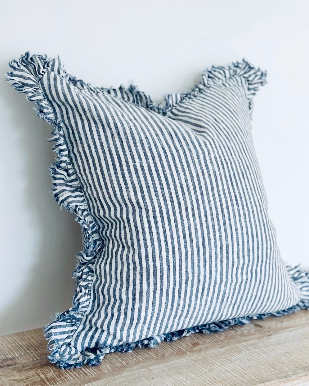 Hallie Navy Blue And White Pinstripe Luxury Cotton Blend Cushion Cover - 45cm x 45cm