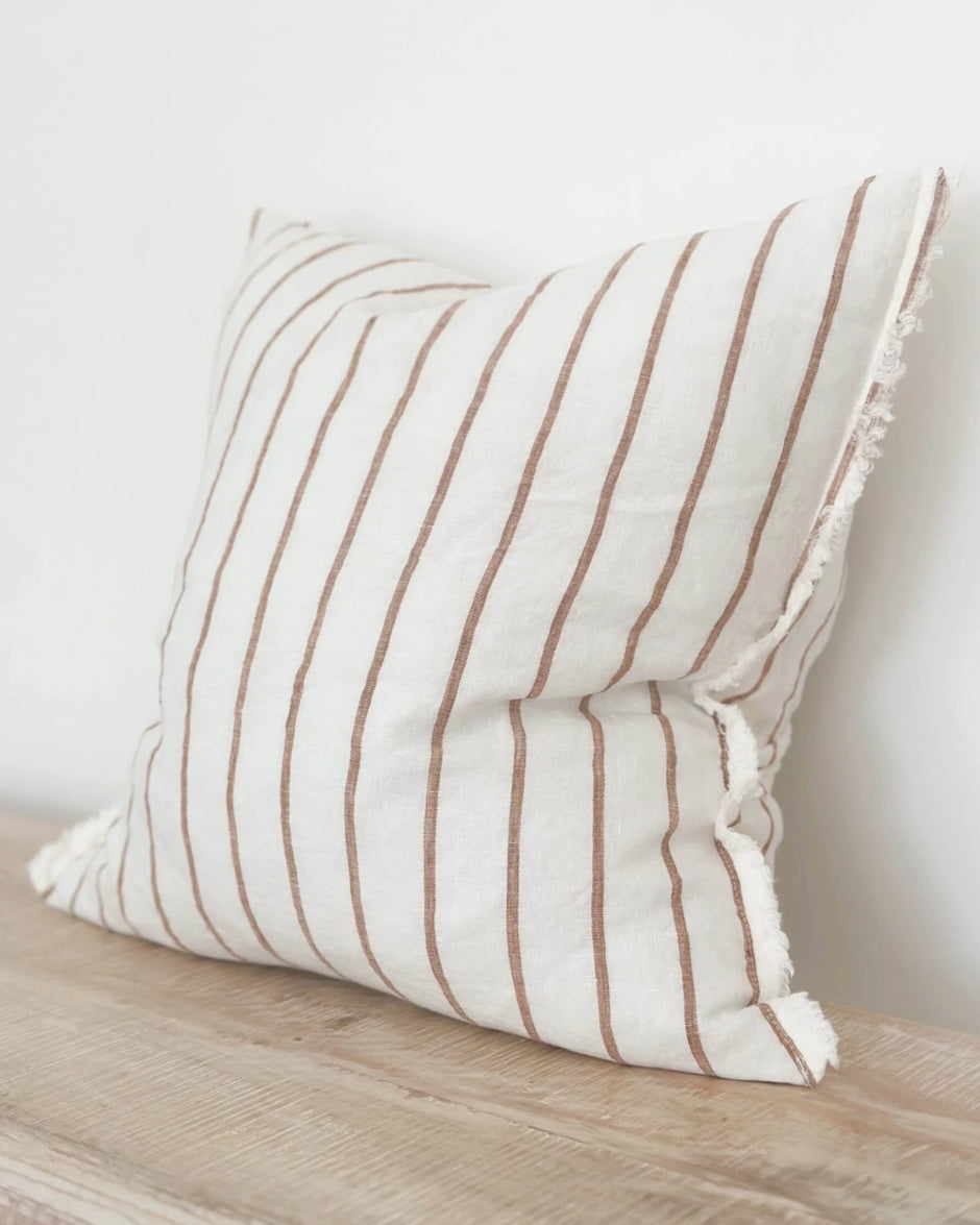 Esmee Clay Brown Amd White Stripe Print Cushion Cover - 45cm x 45cm