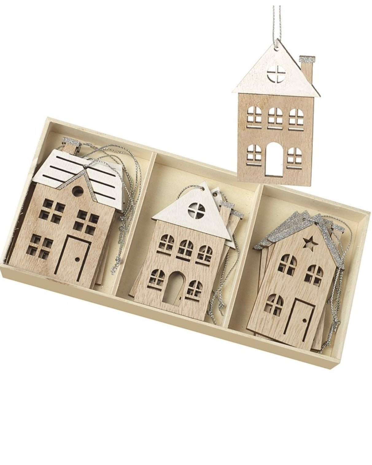 Wooden Hanging House Decorations - Set of Nine