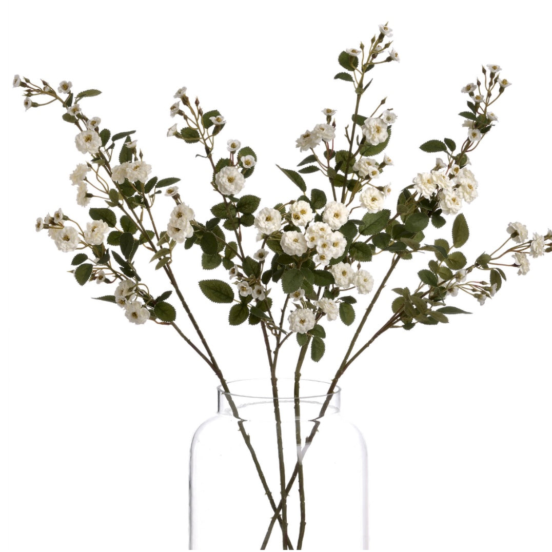 Faux Foliage, Classic White Meadow Rambling Rose Stem