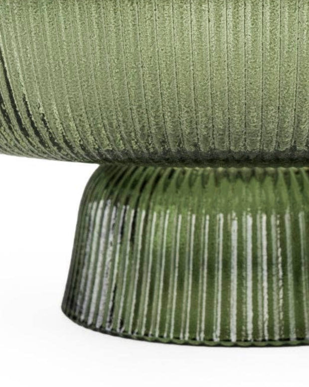 Ridged Glass Pedestal Bowl - Green