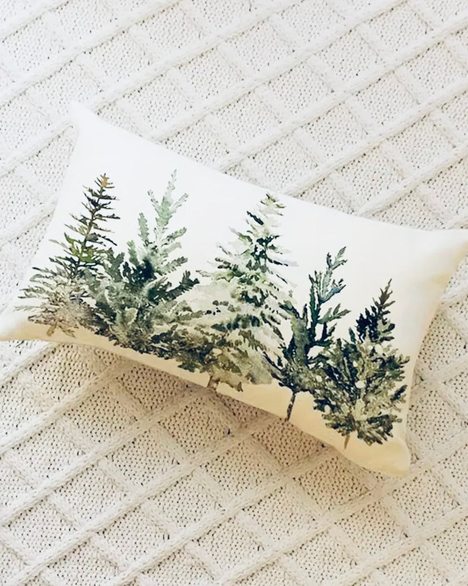 Green And Cream Christmas Tree Cushion Cover - 50cm x 30cm