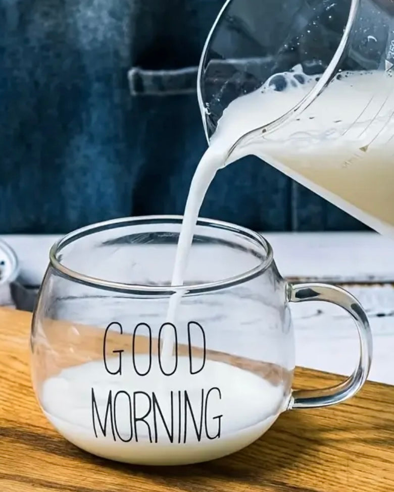 Round Glass Cup Black “Good Morning”