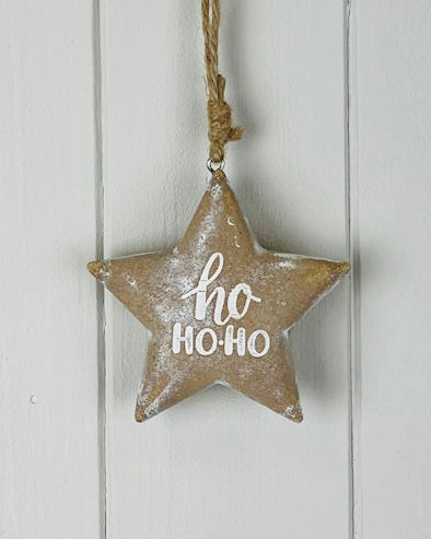 Wooden Chunky Hanging Star Decoration - Ho Ho Ho