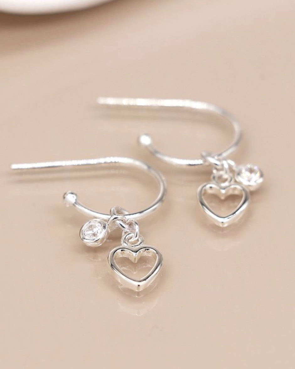 Sterling Silver Earrings With Crystal & Heart Charms