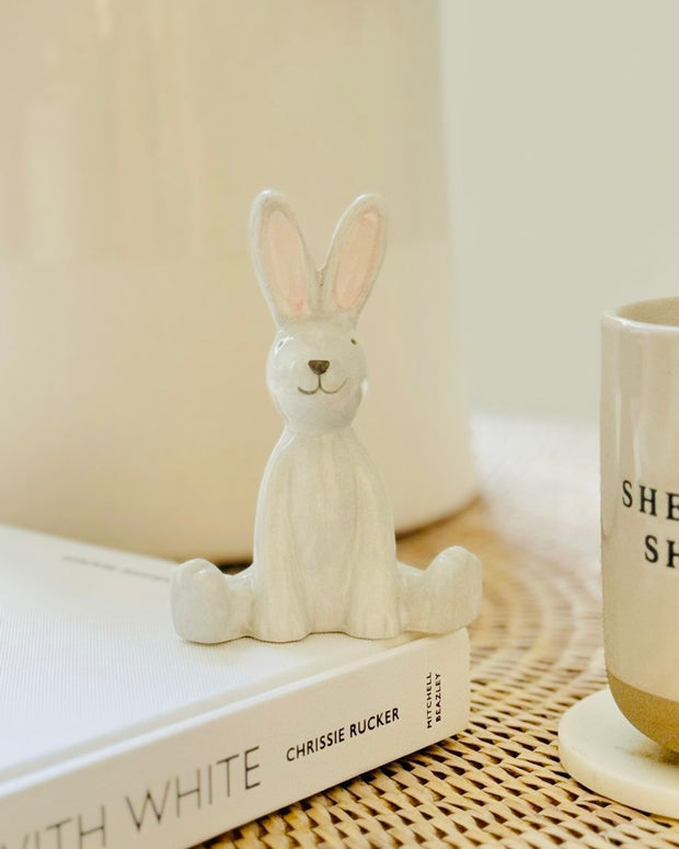 White Porcelain Sitting Rabbit Ornament 8.5cm