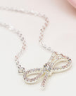 Silver Plated Gift Bow Necklace With Crystals