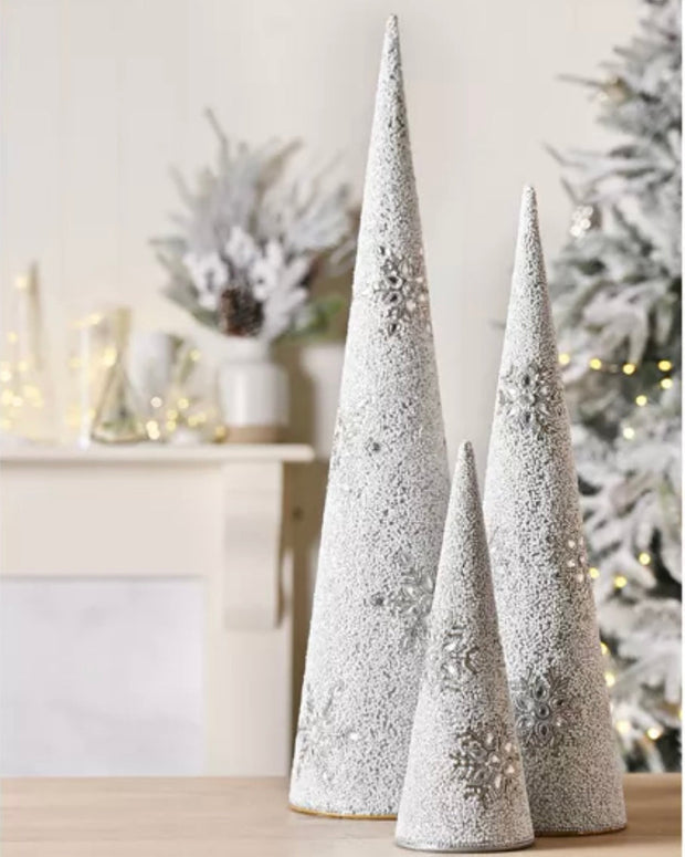 Tall Frosted Beaded Tapered LED Light Up Tree Decor