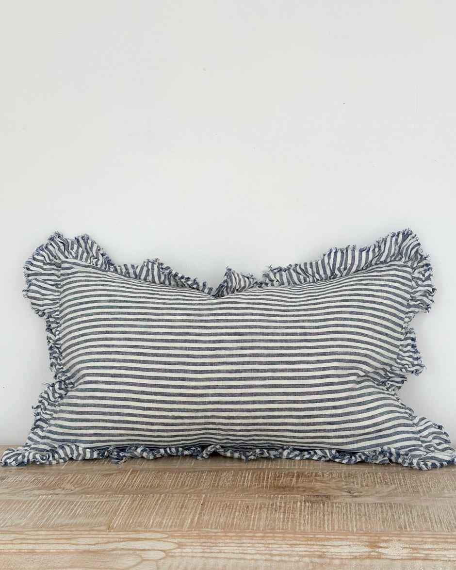 Hallie Navy Blue And White Pinstripe Luxury Cotton Blend Cushion Cover - 50cm x 30cm