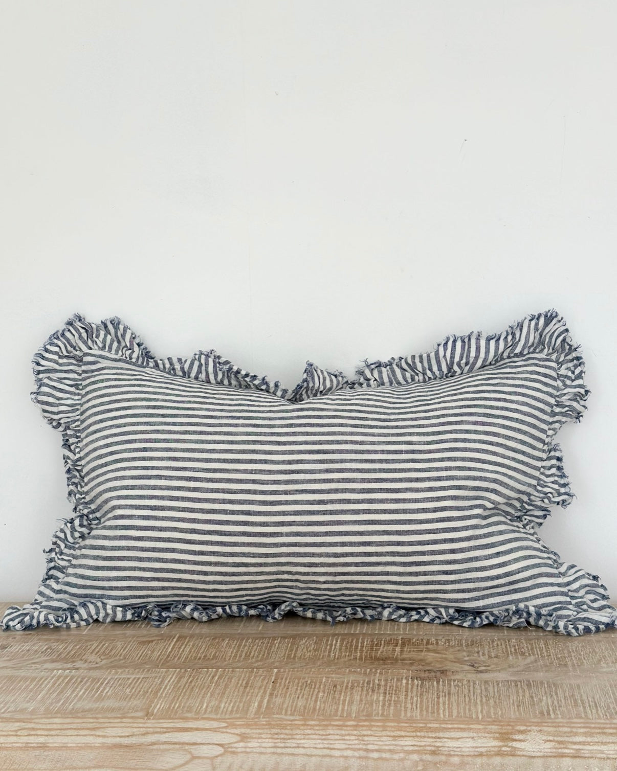 Hallie Navy Blue And White Pinstripe Luxury Cotton Blend Cushion Cover - 50cm x 30cm